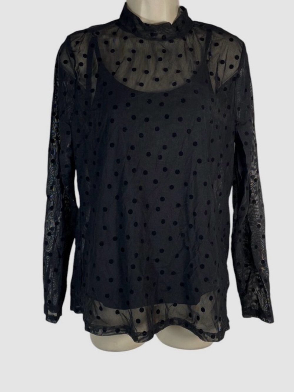 INC International Concepts Women's Black Illusion Dot-Print Mock-Neck Top